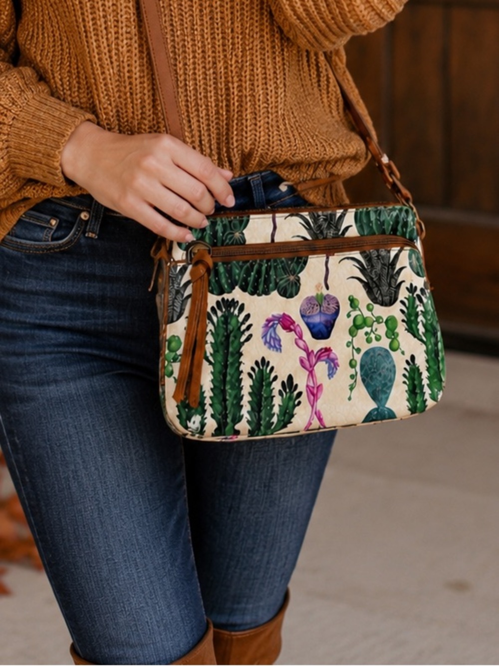 🌵Arizona Jean Co. Cactus Botanical Crossbody & Wristlet Bag Boho Desert Print